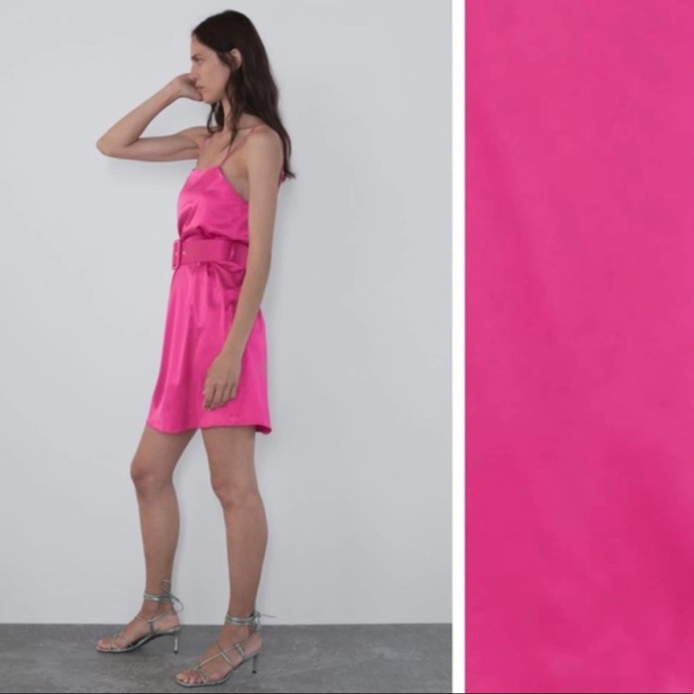 NEW ZARA PINK SATIN EFFECT MINI DRESS - Picture 8 of 10